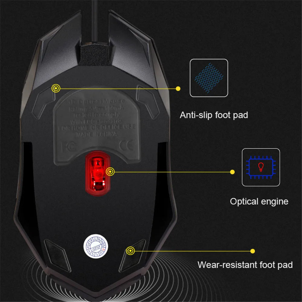 Mouse Gamer con Cable de Alta Precisión – 5000 DPI, Iluminación RGB 7 Colores