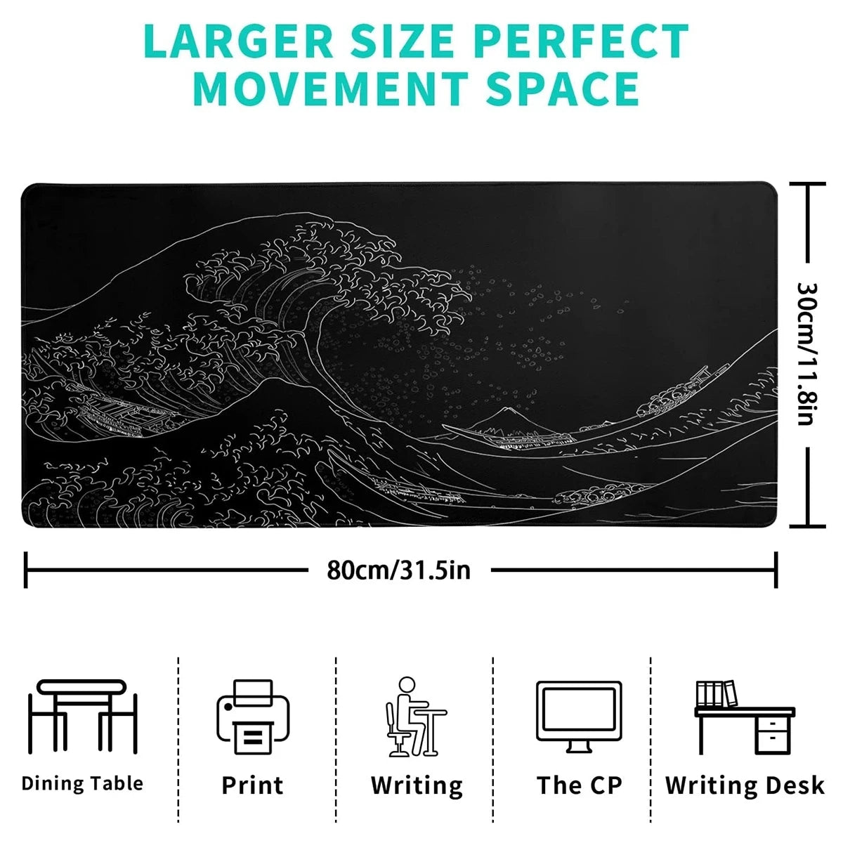 Alfombrilla de Escritorio XXL Estilo Japonés – 100x50cm Caucho Natural Waterproof