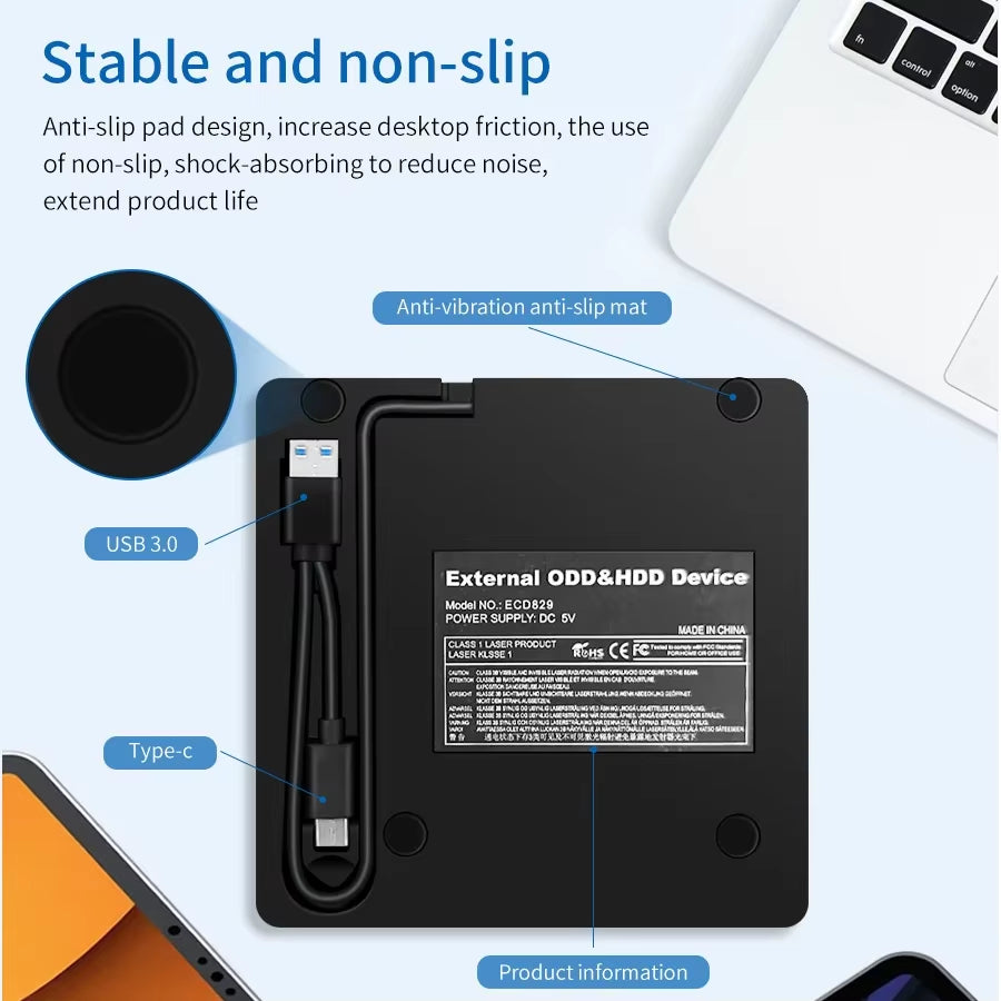 Unidad Externa USB 3.0 para CD/DVD – Lector y Grabador Portátil