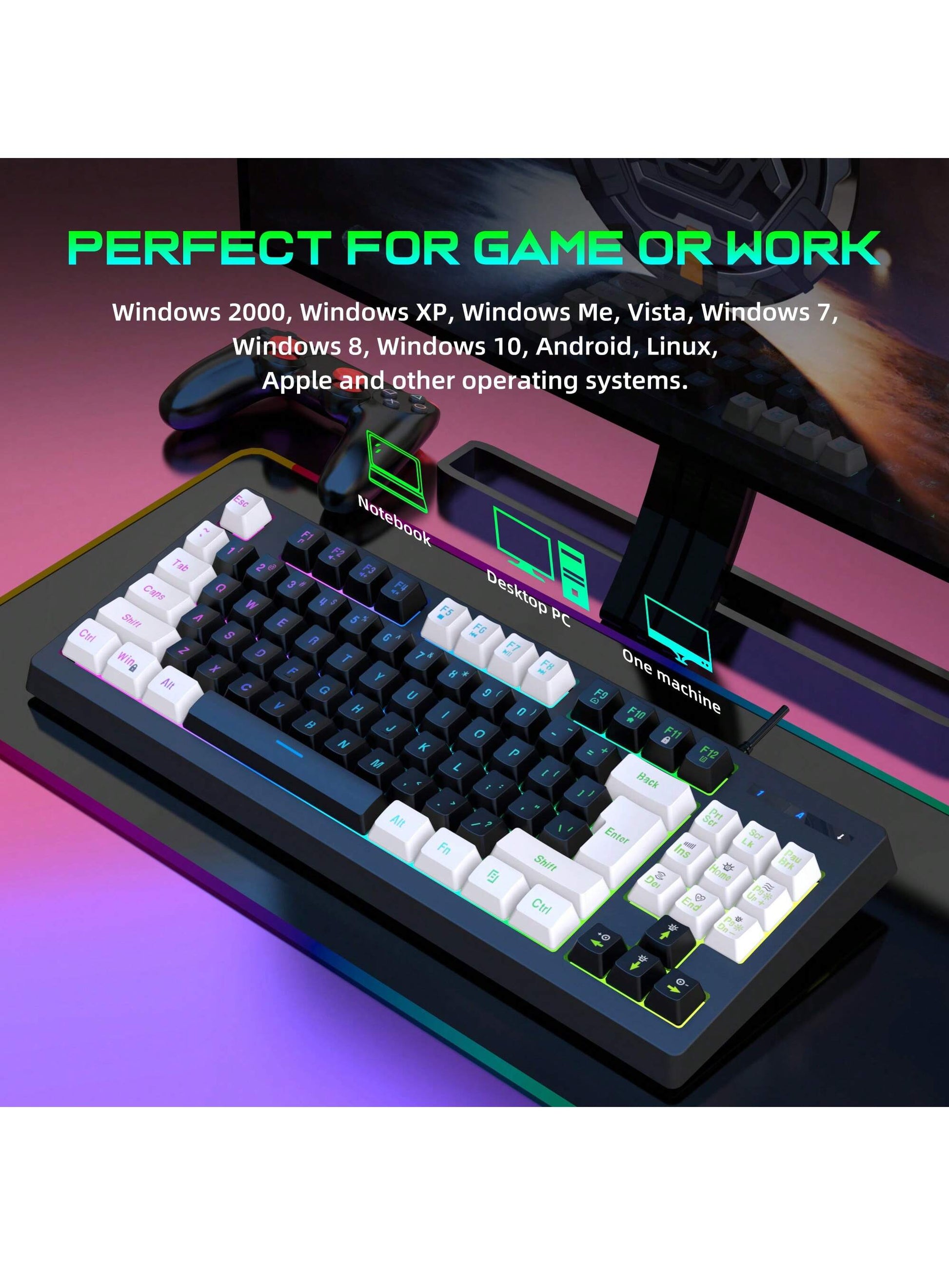 Teclado Gamer Snpurdiri A877 – 87 Teclas con Retroiluminación RGB para PC y Laptop