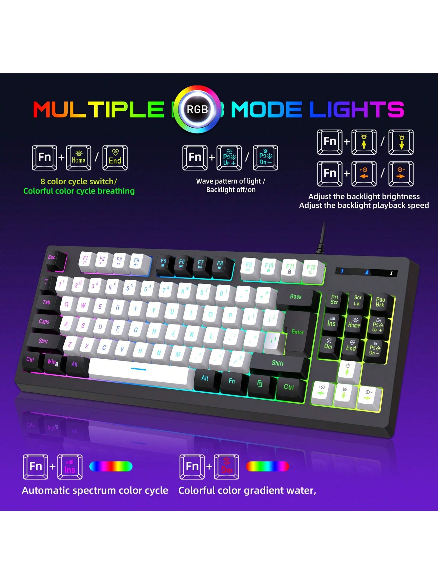 Teclado Gamer Snpurdiri A877 – 87 Teclas con Retroiluminación RGB para PC y Laptop