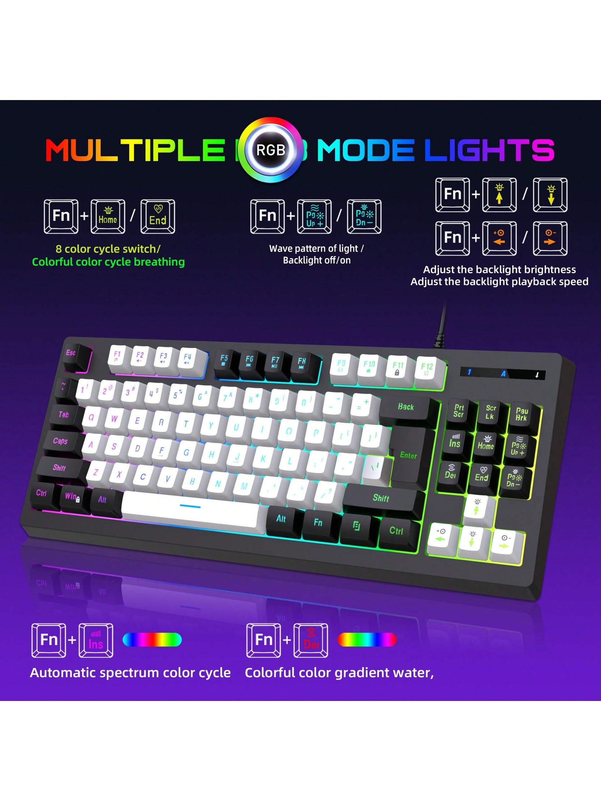Teclado Gamer Snpurdiri A877 – 87 Teclas con Retroiluminación RGB para PC y Laptop