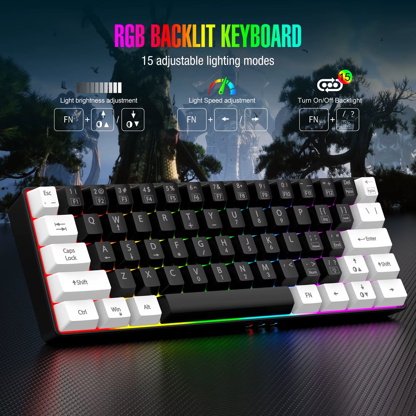 Teclado Gamer Mecánico 60% - RGB Ultra Compacto Portátil