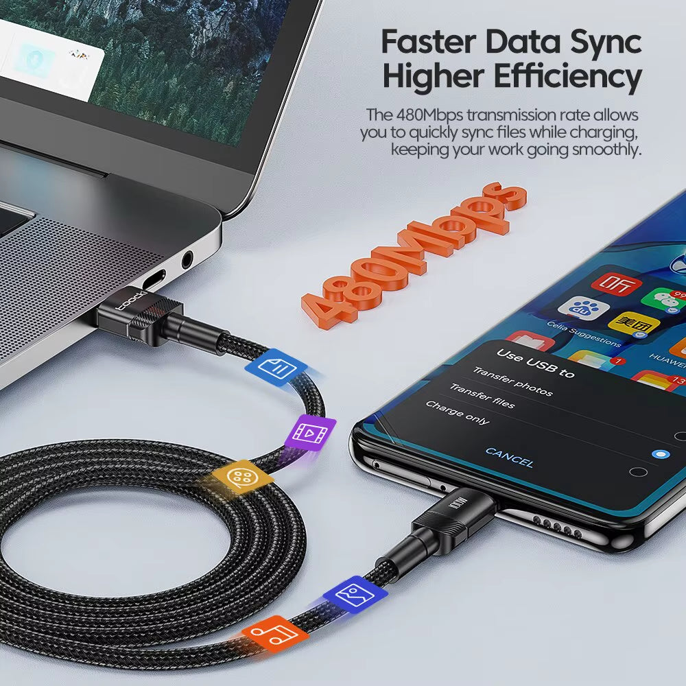 Cable de Carga Súper Rápida USB-C 100W | Alta Velocidad y Resistencia