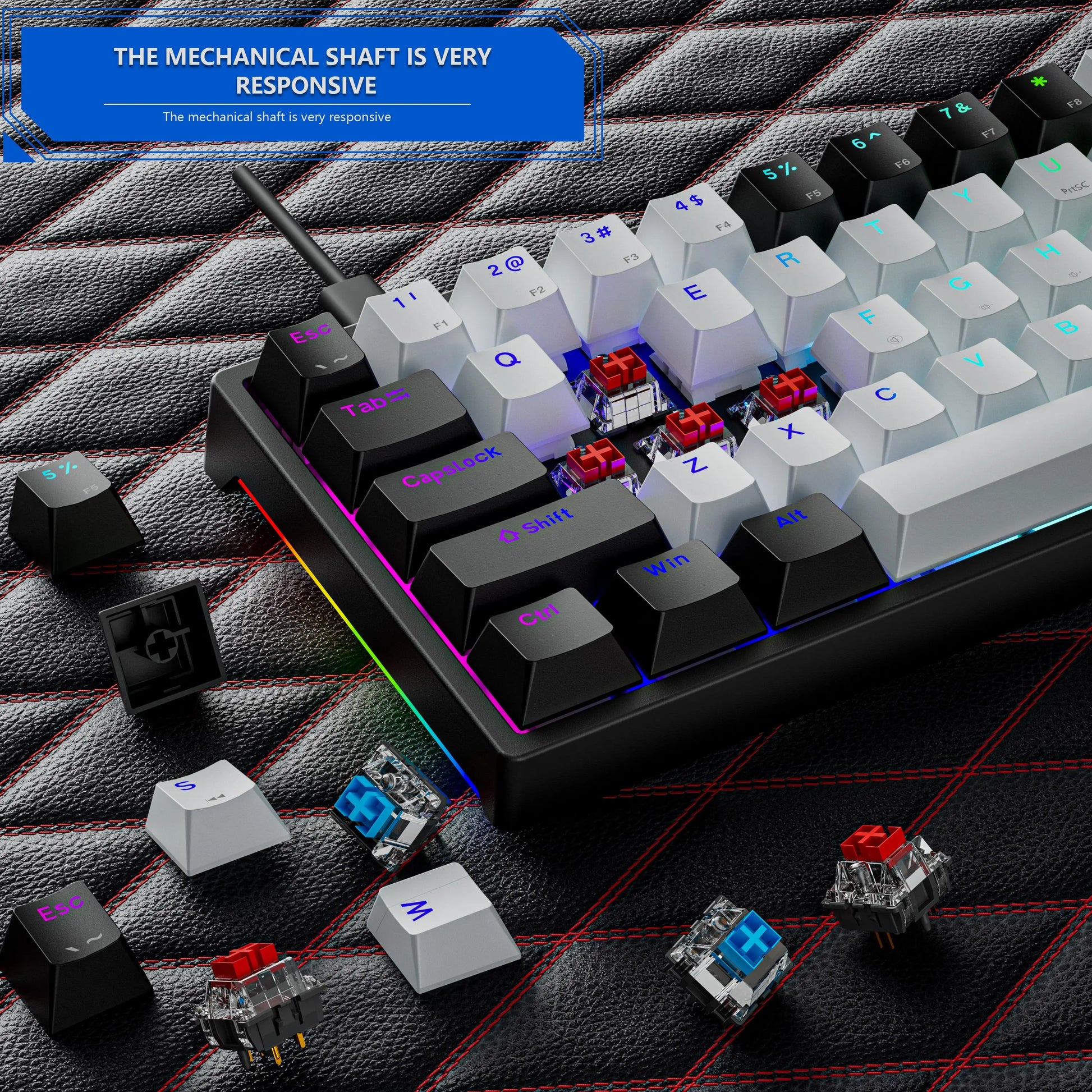 70% Teclado Mecánico Gamer - Compacto con 71 Teclas y RGB Lateral