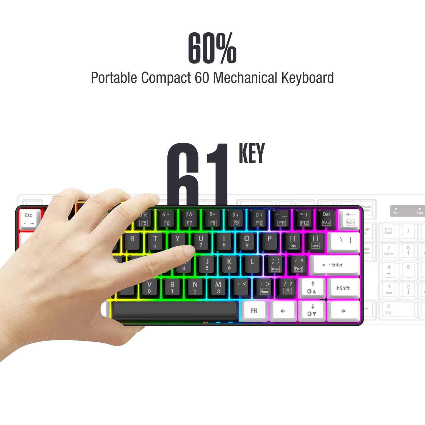 Teclado Gamer Mecánico 60% - RGB Ultra Compacto Portátil