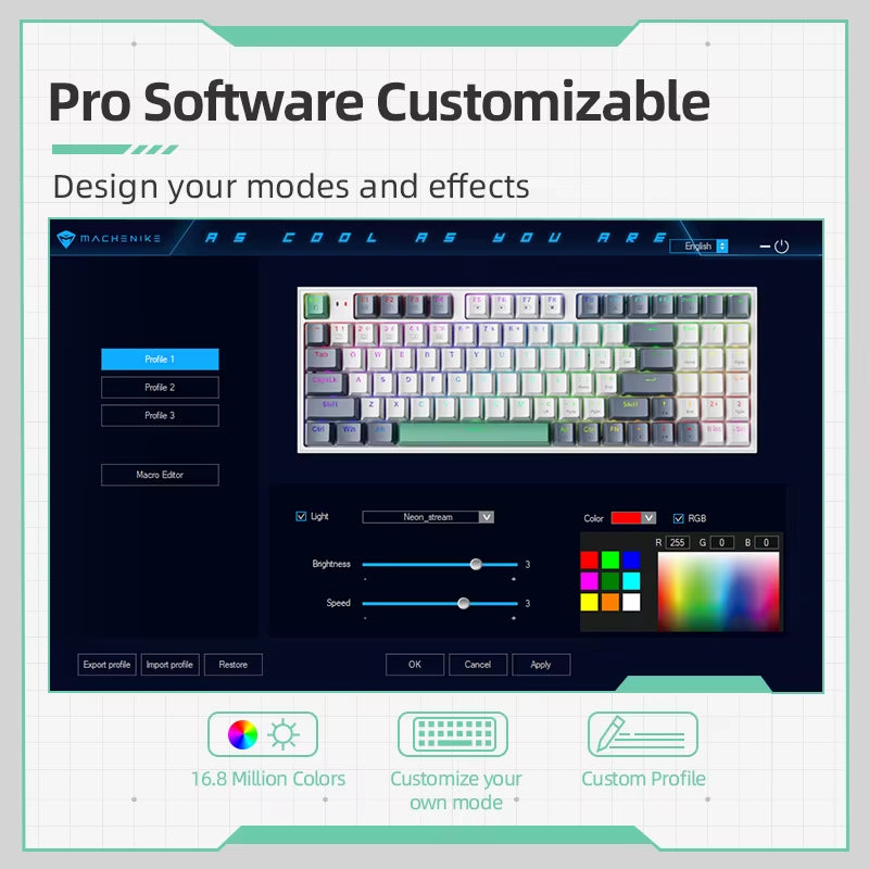 Teclado Gamer Mecánico 94 Teclas RGB con Switch Intercambiable – Machenike K500