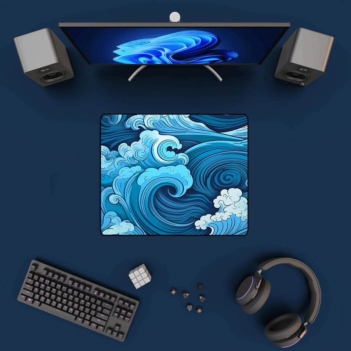 Mousepad Estético Kanagawa “La Gran Ola Azul” – Antideslizante e Impermeable