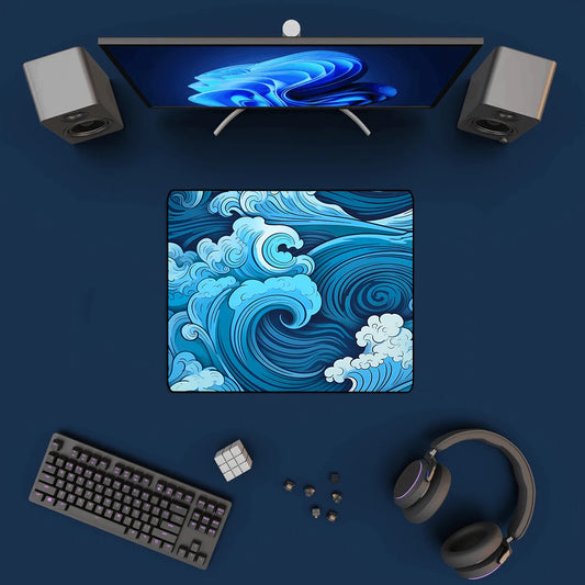 Mousepad Estético Kanagawa “La Gran Ola Azul” – Antideslizante e Impermeable