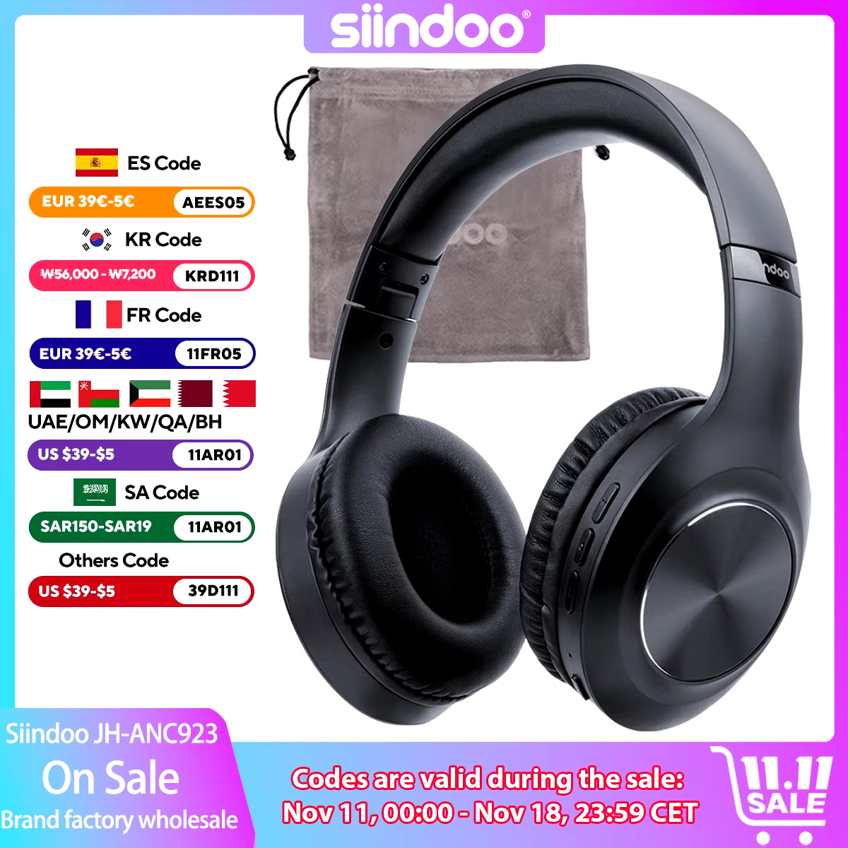 Auriculares inalámbricos ANC923 con cancelación activa de ruido Siindoo Edition