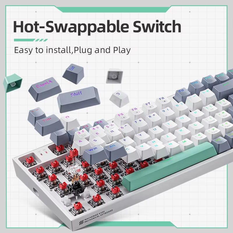 Teclado Gamer Mecánico 94 Teclas RGB con Switch Intercambiable – Machenike K500