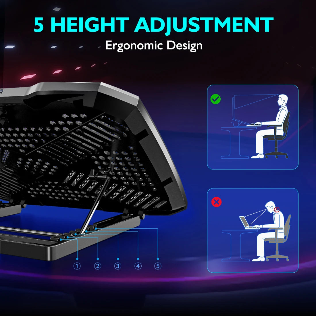 Base de Laptop Enfriadora con 5 Ventiladores Ajustable