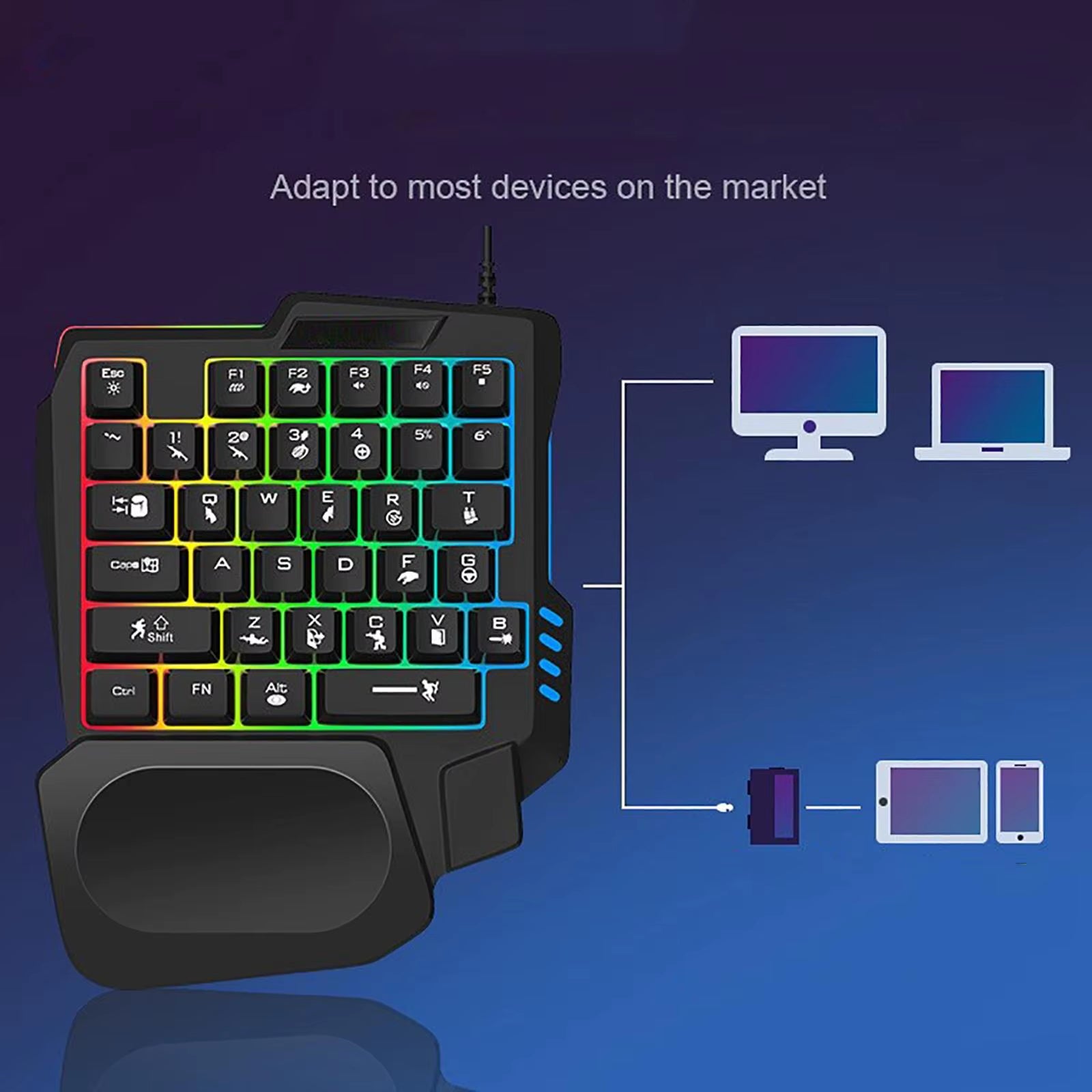 Teclado Gamer Profesional de Una Mano con Retroiluminación RGB – 35 Teclas USB